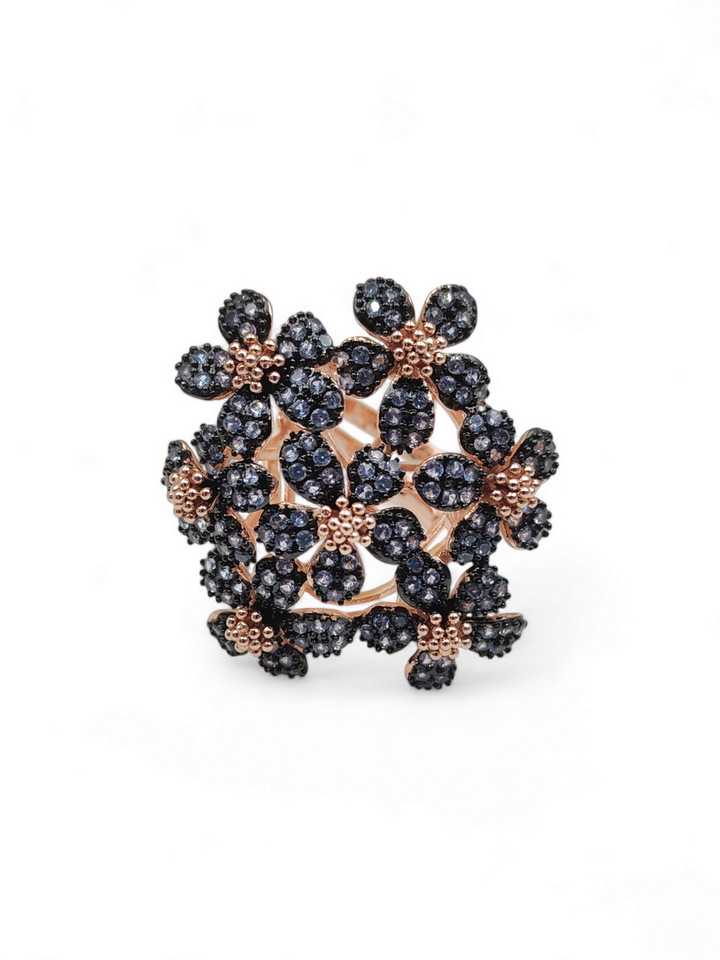 Precious flower ring in blue bronze