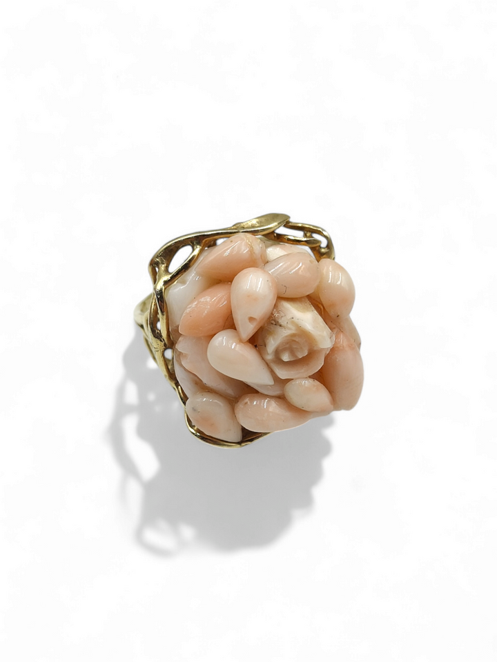 Pink coral pink ring mounted on silver 