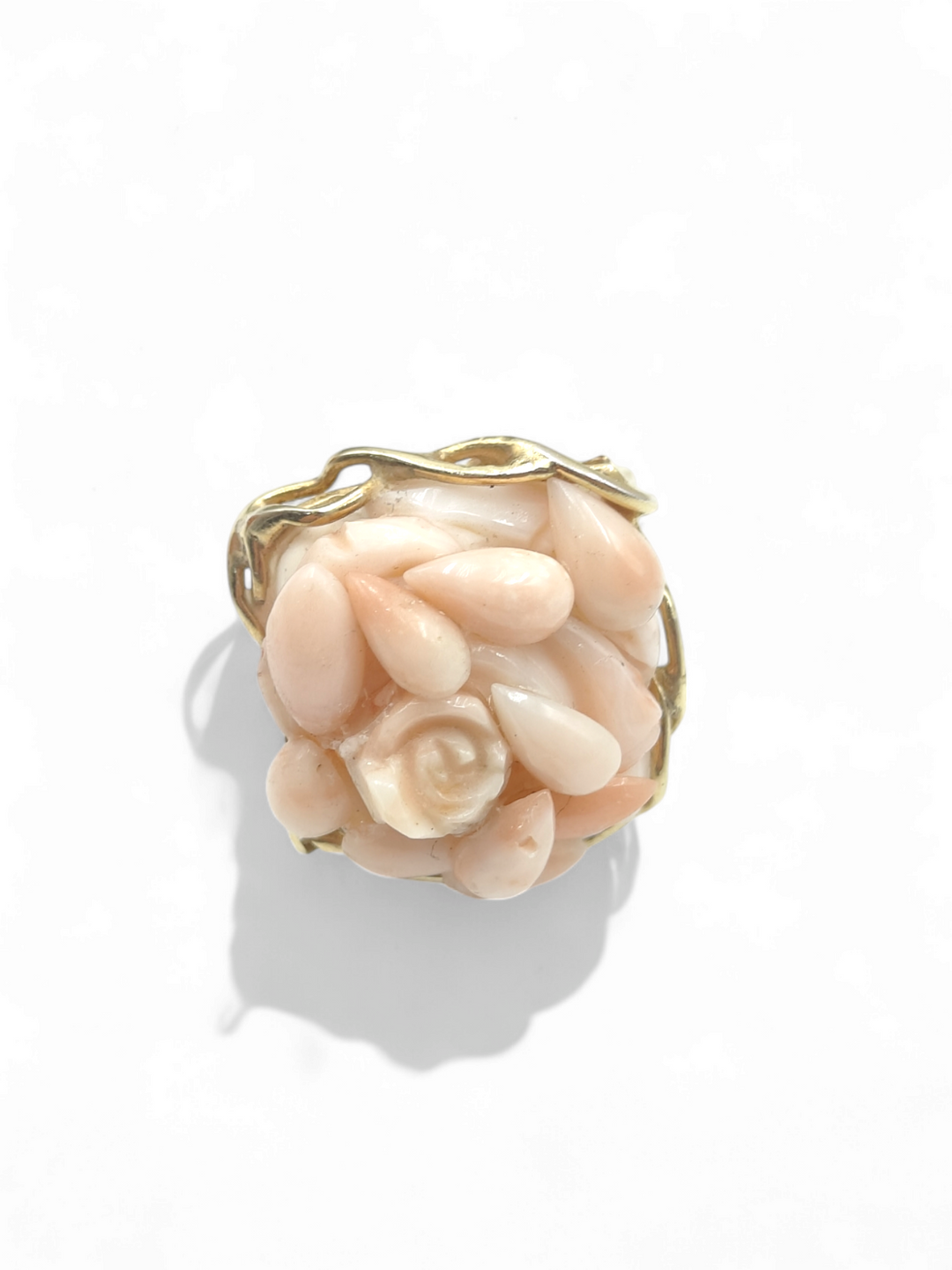 Pink coral pink ring mounted on silver 