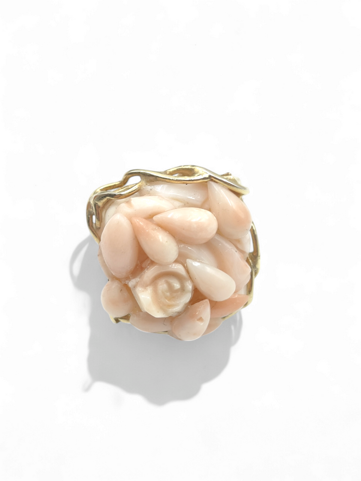 Pink coral pink ring mounted on silver 