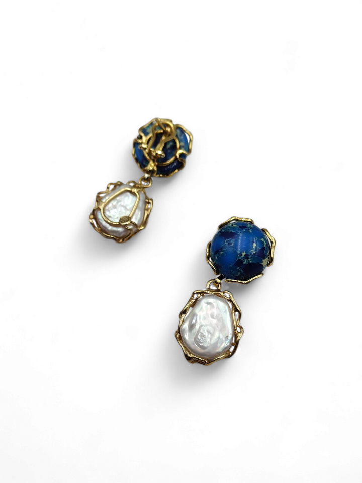 Earrings with pearls and gems from St. Petersburg mounted on silver