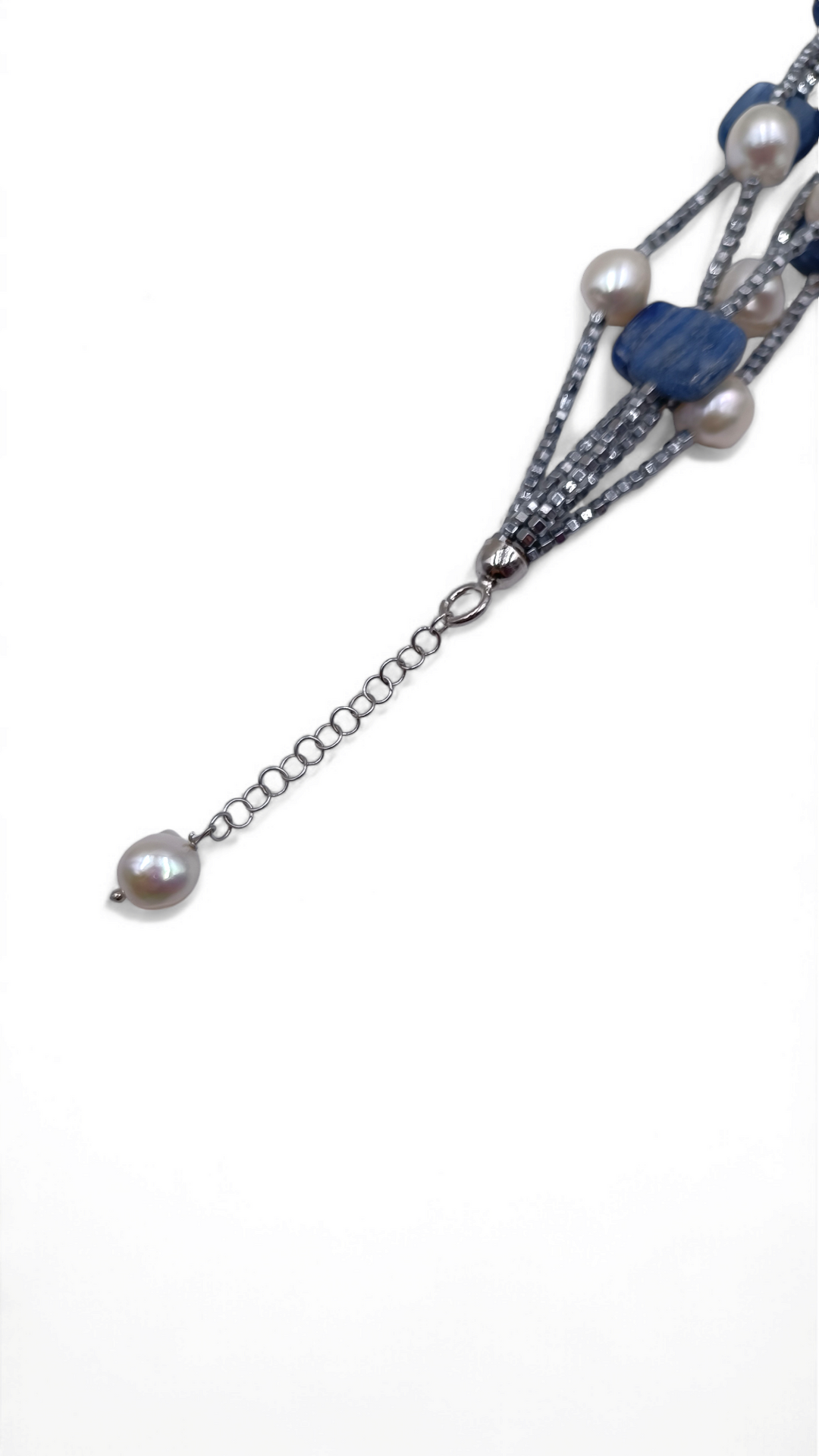 Kyanite and river pearl bracelet, hematite mounted on silver