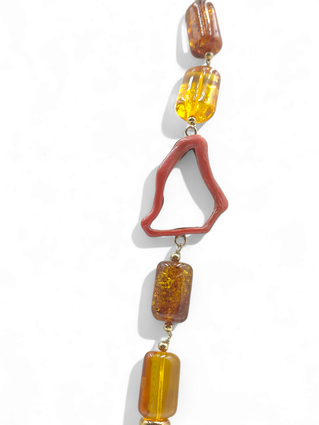 Collana microperle, corallo e ambra montato su argento galvanica oro