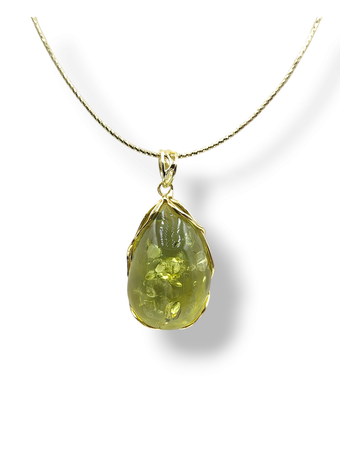 Ciondolo in ambra verde montato su argento