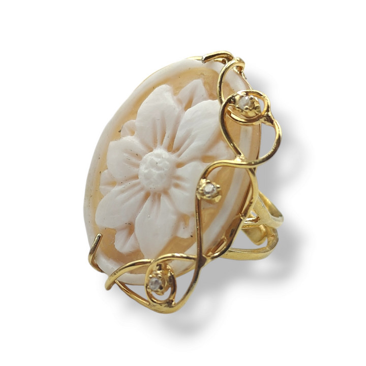 END OF COLLECTION - "nataline flower ring" in cameo mounted on silver