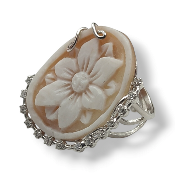 END OF COLLECTION - "nataline flower ring" in cameo mounted on silver