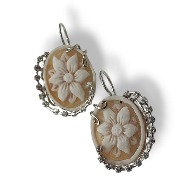 END OF COLLECTION - "nataline flower earrings" in cameo mounted on silver