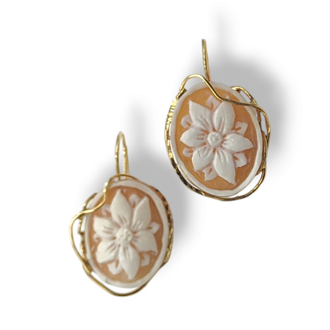 END OF COLLECTION - "nataline flower earrings" in cameo mounted on silver