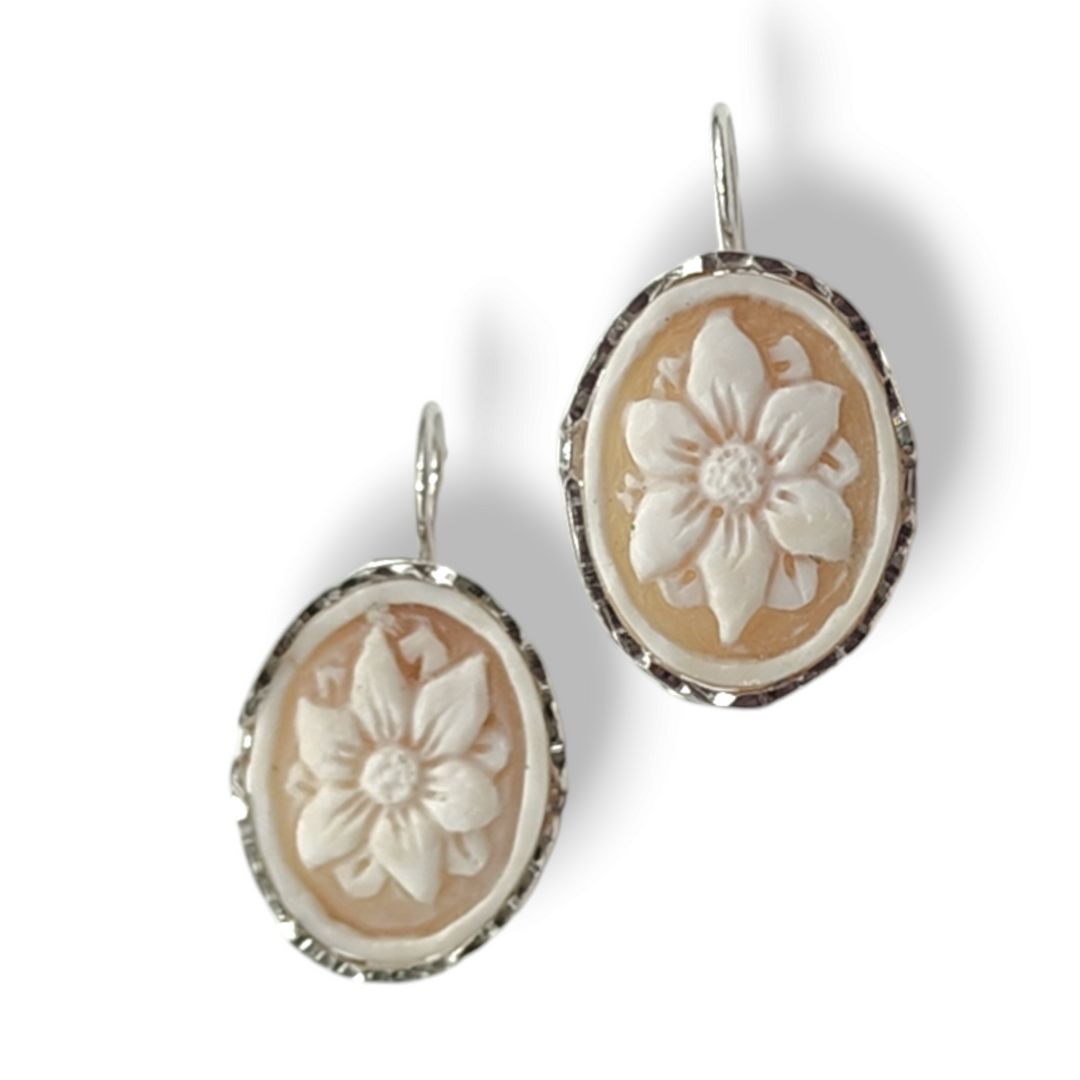 END OF COLLECTION - "nataline flower earrings" in cameo mounted on silver
