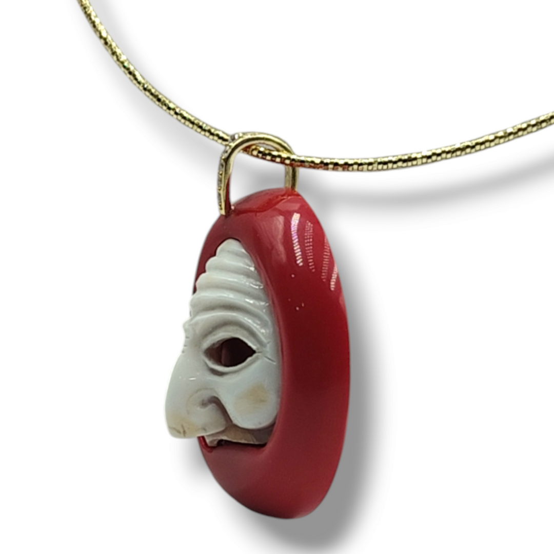 Collana ciondolo maschera napoletana in cammeo montato su agata e argento