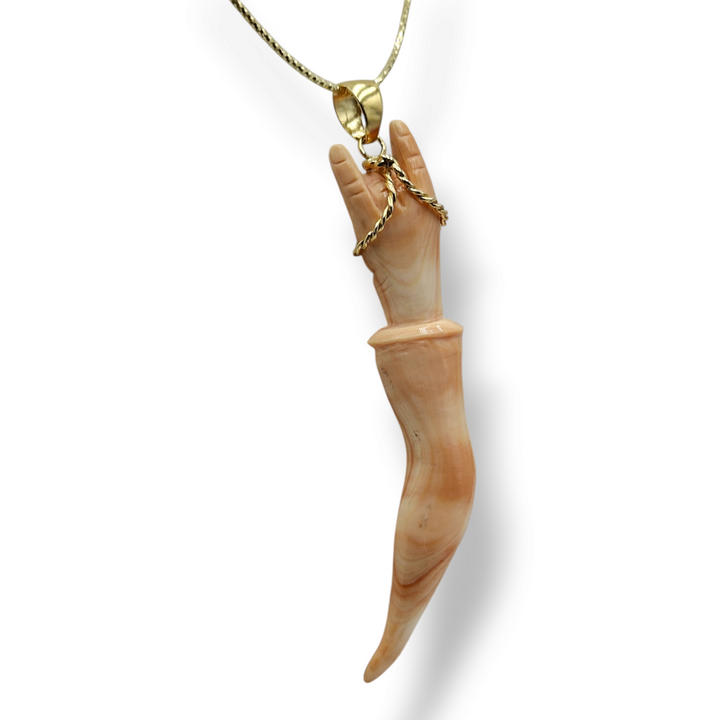 COLLANA CON CIONDOLO "IL CORNO" IN CAMMEO CORNIOLA MONTATO SU ARGENTO