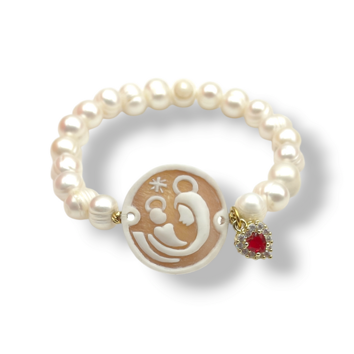 BRACCIALE "MAMMA" IN CAMMEO MONTATO SU PERLE
