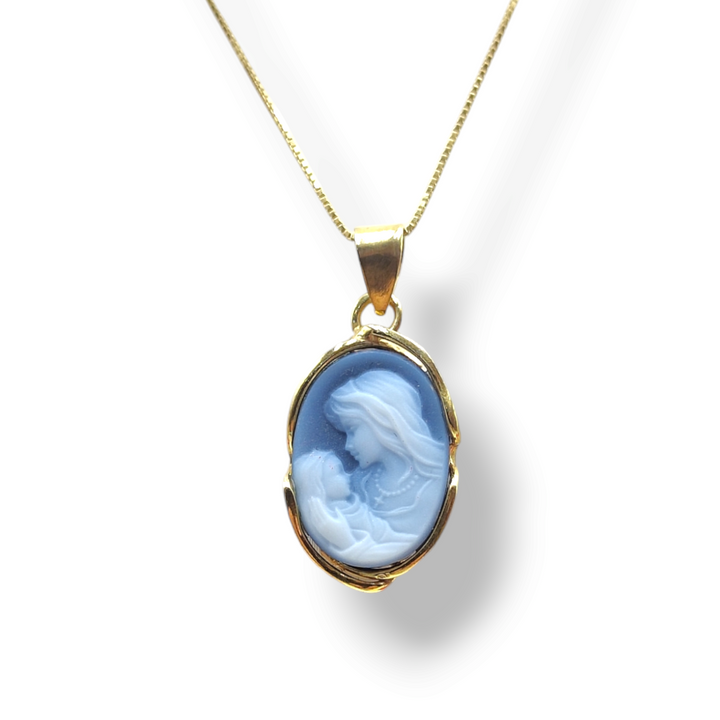 "Maternity" pendant necklace in agate mounted on gold plated silver