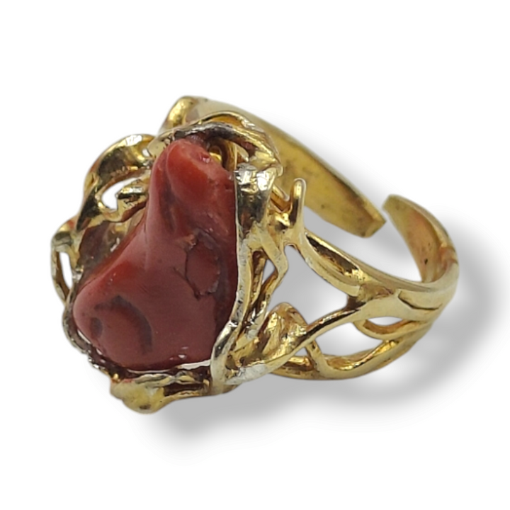 Red coral ring mounted on silver