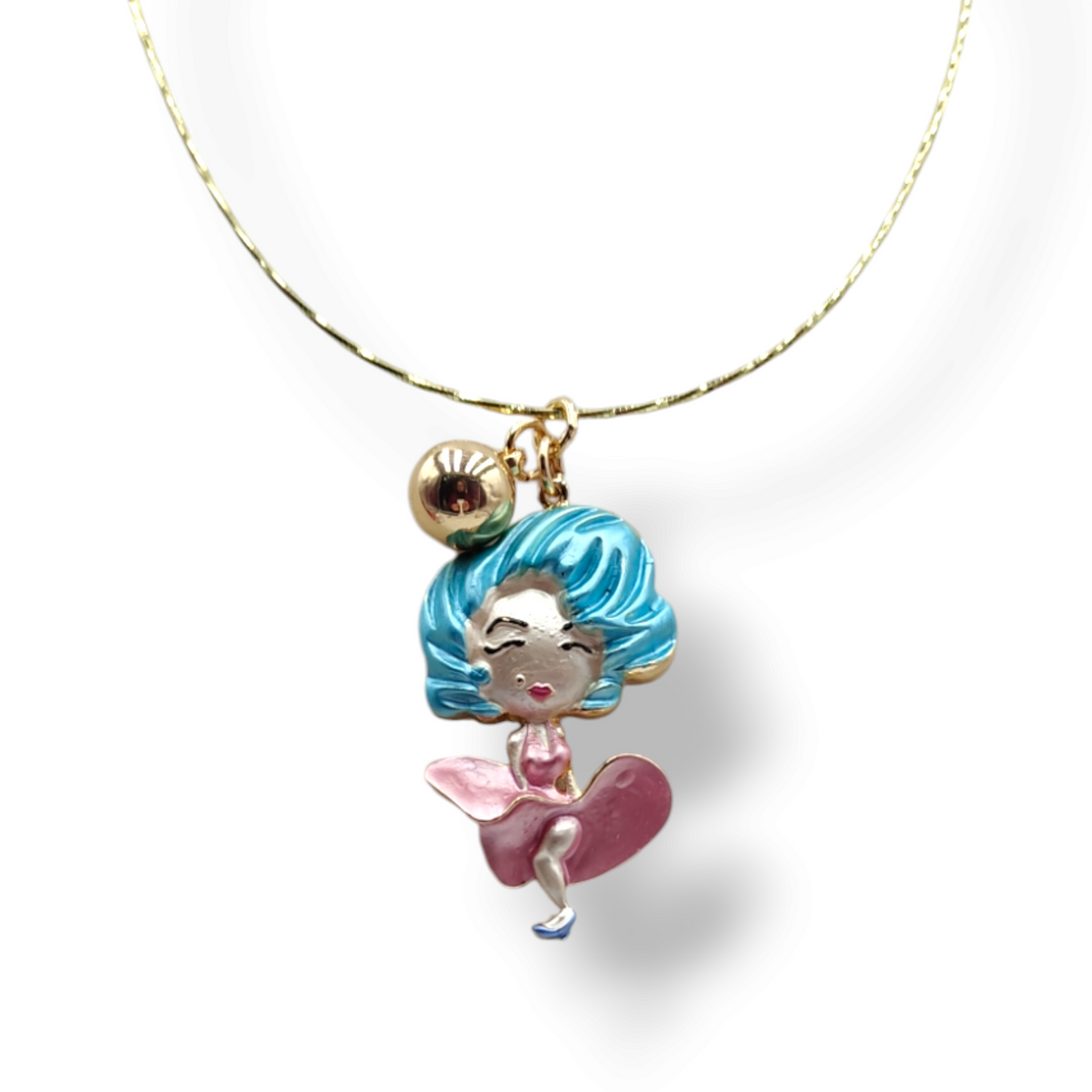 END OF COLLECTION - "Sexy lady" medallion necklace in fire-enamelled steel