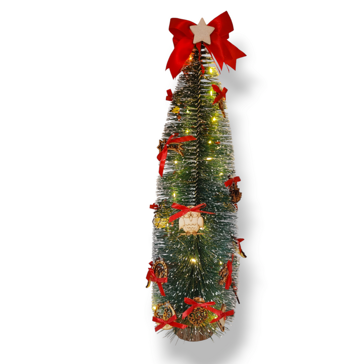 Wooden Christmas tree with lights