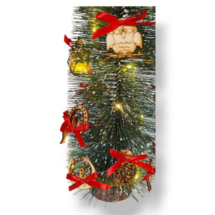Wooden Christmas tree with lights
