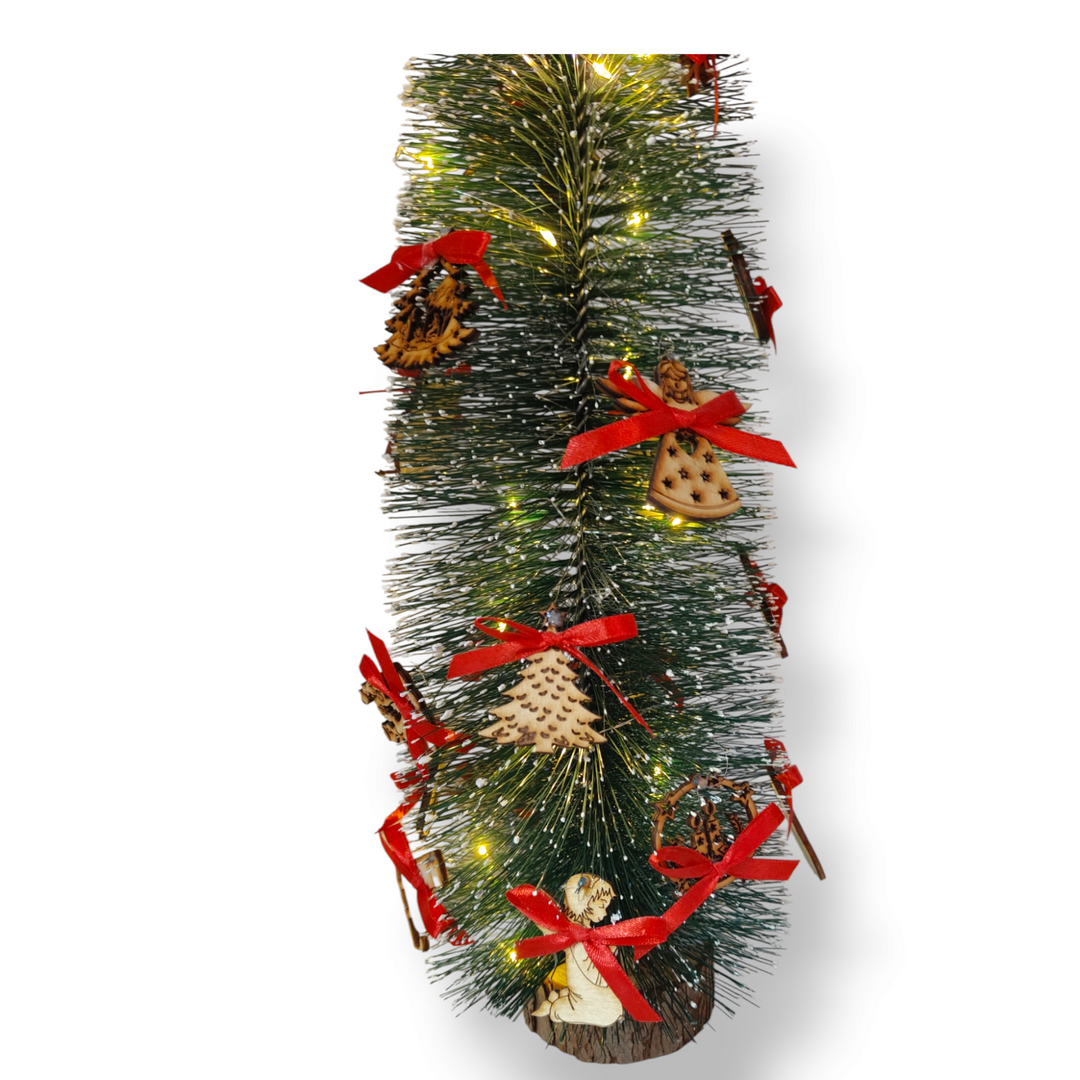 Wooden Christmas tree with lights