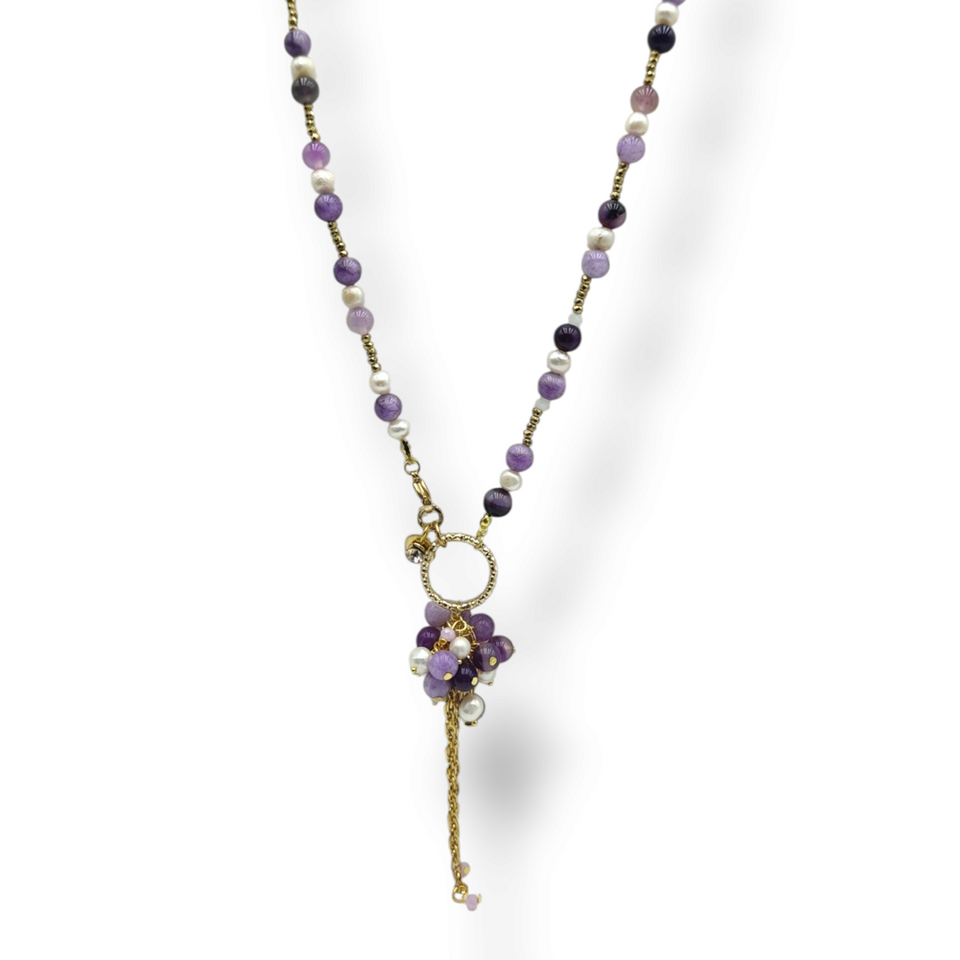 FINE COLLEZIONE - COLLANA AGATA LILLA E PERLE DI FIUME