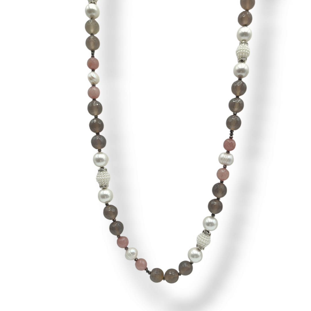 END OF COLLECTION - BROWN AGATE AND RIVER PEARL NECKLACE