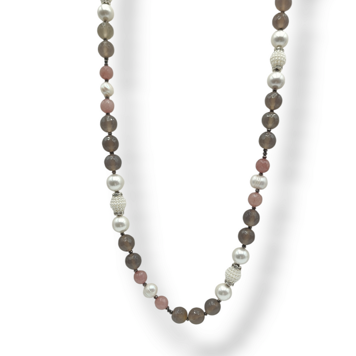 END OF COLLECTION - BROWN AGATE AND RIVER PEARL NECKLACE