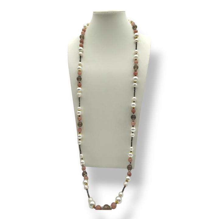 END OF COLLECTION - Necklaces pearls and brown agate mounted on steel