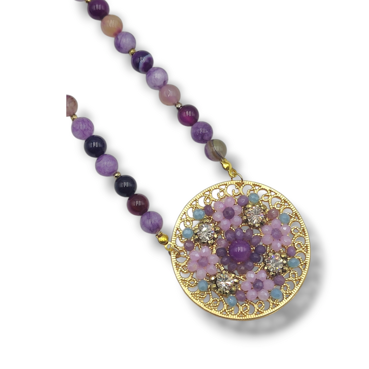 END OF COLLECTION - BLUE AND GREEN AGATE NECKLACE - MOUNTED ON GOLD-PLATED STEEL