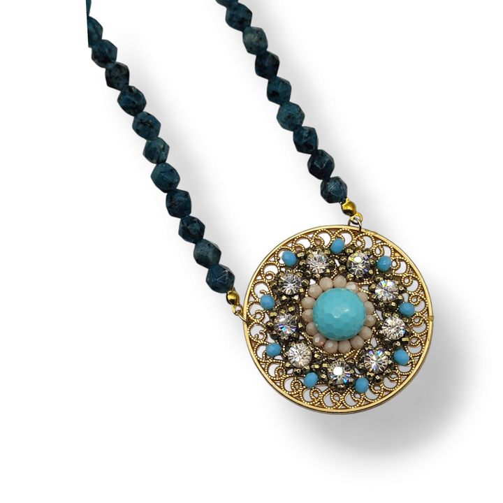 END OF COLLECTION - BLUE AND GREEN AGATE NECKLACE - MOUNTED ON GOLD-PLATED STEEL