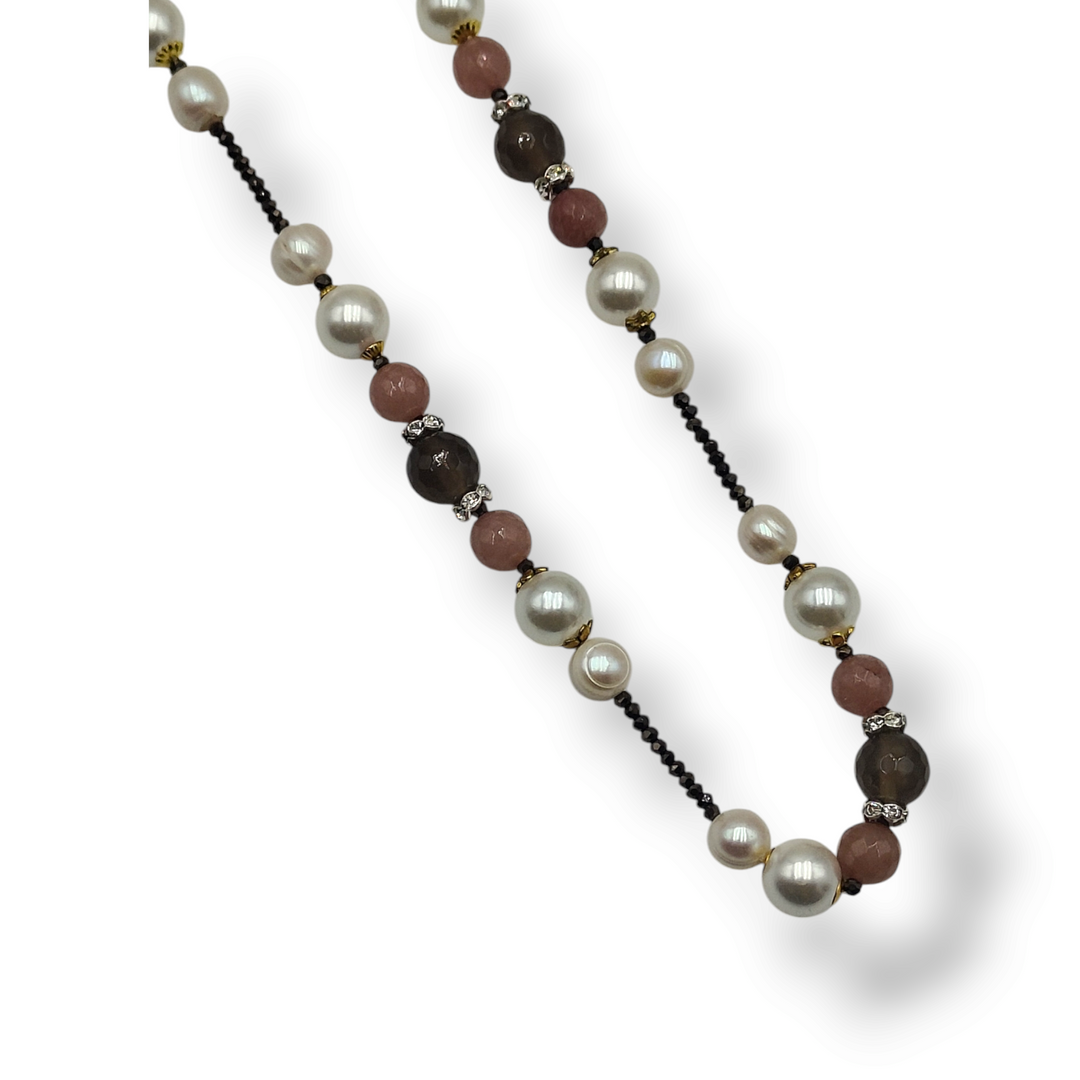 END OF COLLECTION - Necklaces pearls and brown agate mounted on steel