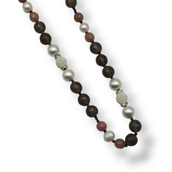 END OF COLLECTION - BROWN AGATE AND RIVER PEARL NECKLACE