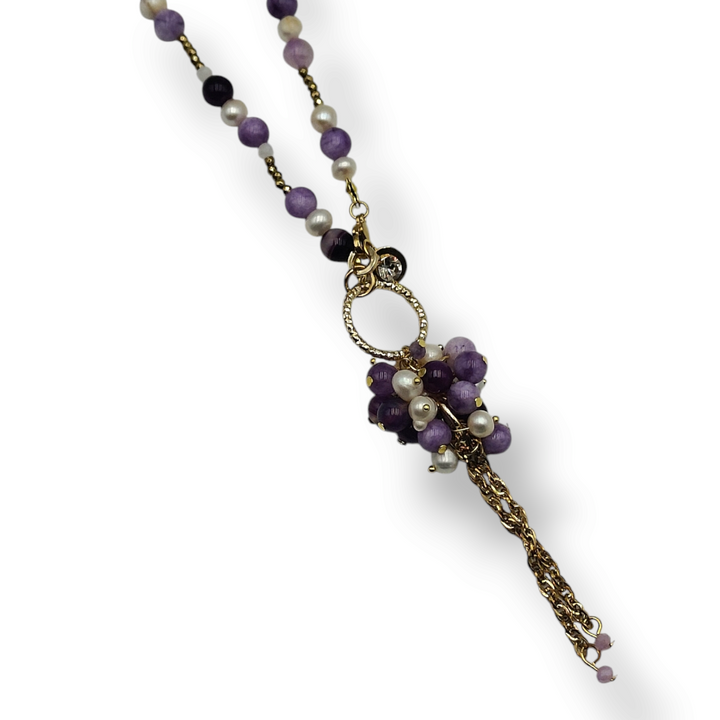 FINE COLLEZIONE - COLLANA AGATA LILLA E PERLE DI FIUME
