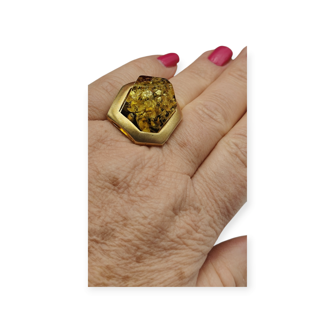 "Baltic amber" ring mounted on satin silver