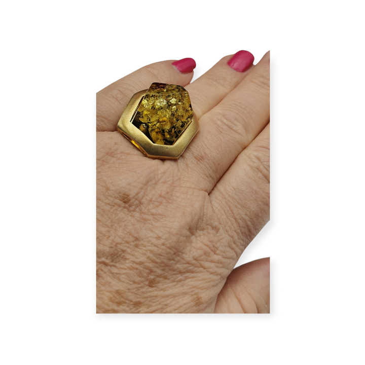"Baltic amber" ring mounted on satin silver