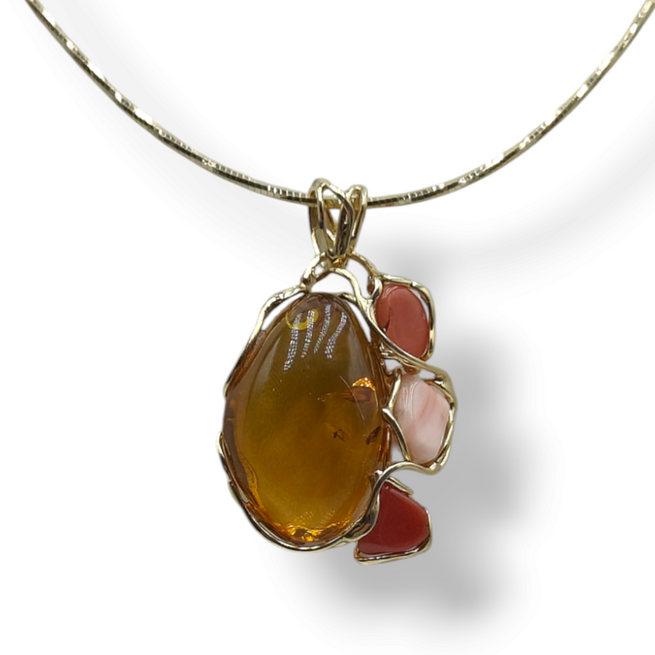 END OF COLLECTION - Amber drop pendant necklace mounted on silver