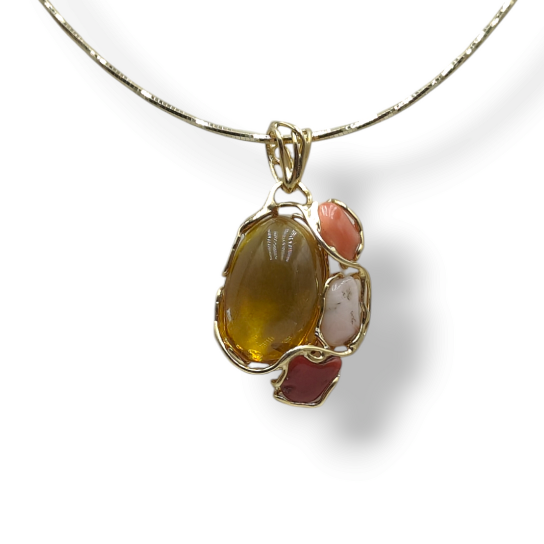 END OF COLLECTION - Amber drop pendant necklace mounted on silver