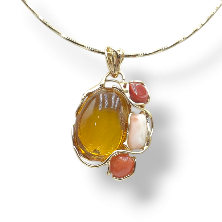END OF COLLECTION - Amber drop pendant necklace mounted on silver