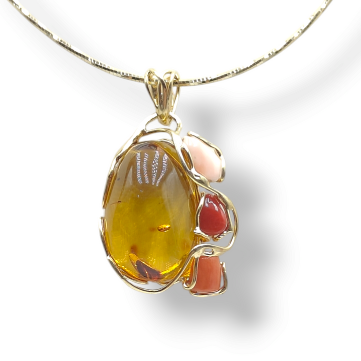 END OF COLLECTION - Amber drop pendant necklace mounted on silver