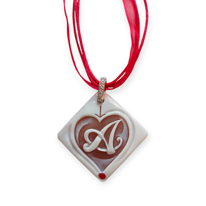 END OF COLLECTION - Cameo heart letter pendant necklace mounted on silver