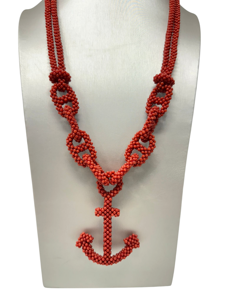 Mediterranean red coral anchor necklace in fabric