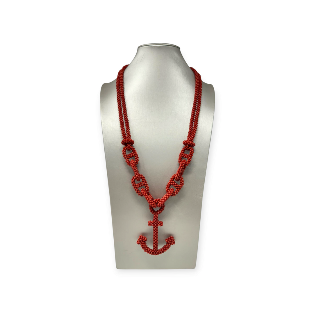 Mediterranean red coral anchor necklace in fabric
