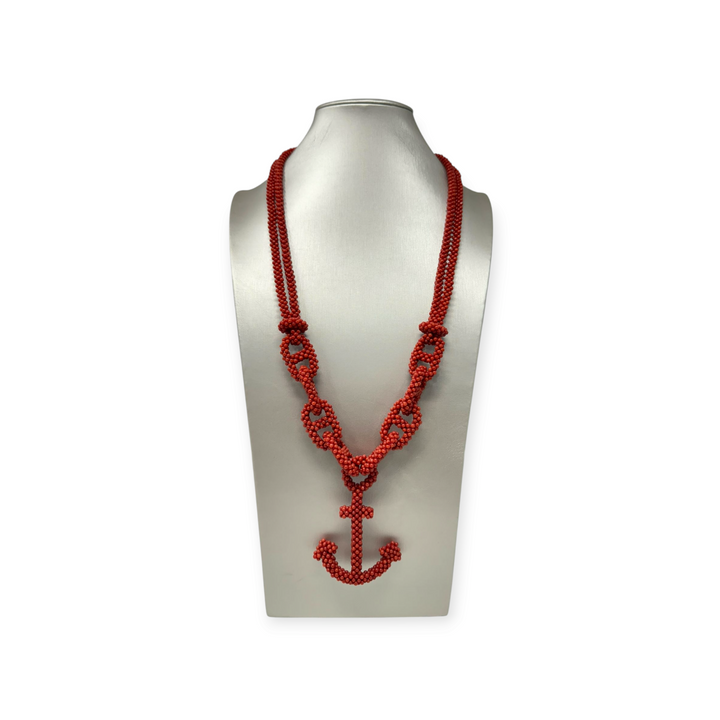 Mediterranean red coral anchor necklace in fabric