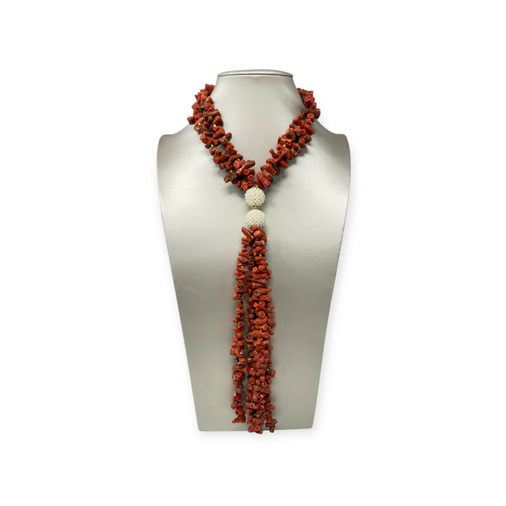 Collana corallo rosso e microperle montato su argento