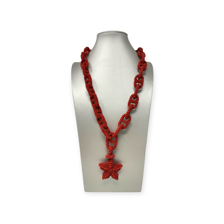 Collana stella di corallo rosso lavorazione tessita