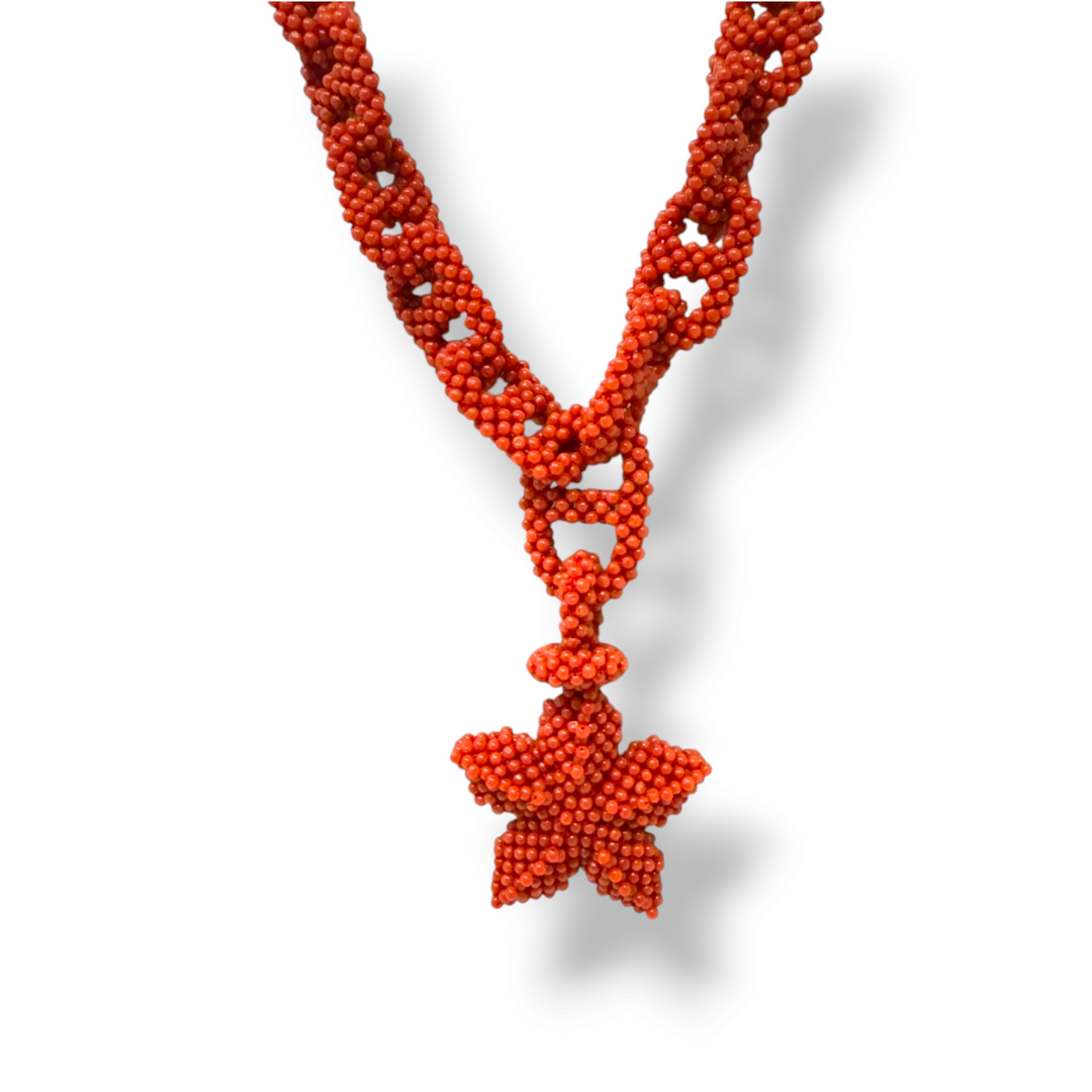 Collana stella di corallo rosso lavorazione tessita