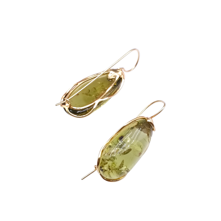 Green amber earrings mounted on silver