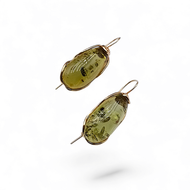 Green amber earrings mounted on silver