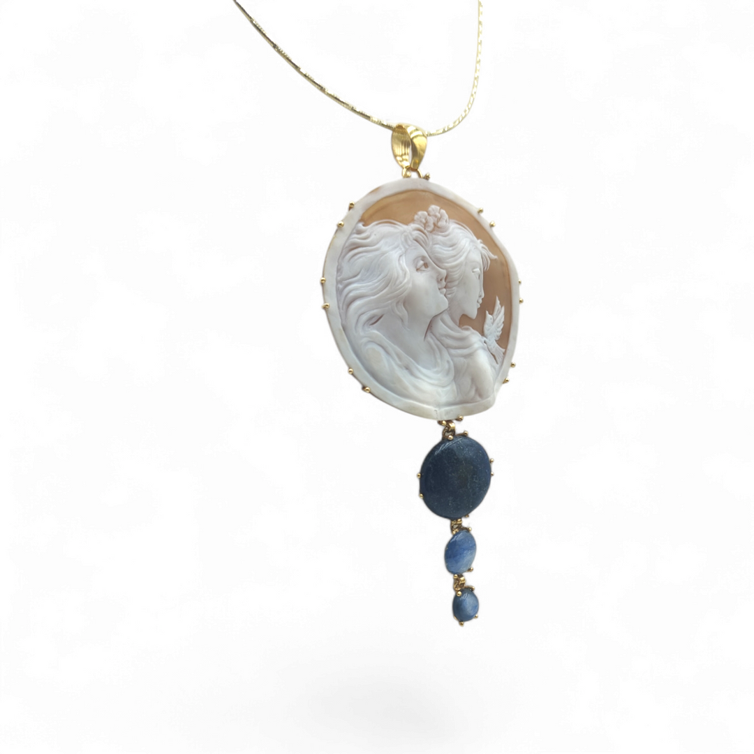"The Two Sisters" Pendant Necklace in Cameo Mounted on Silver