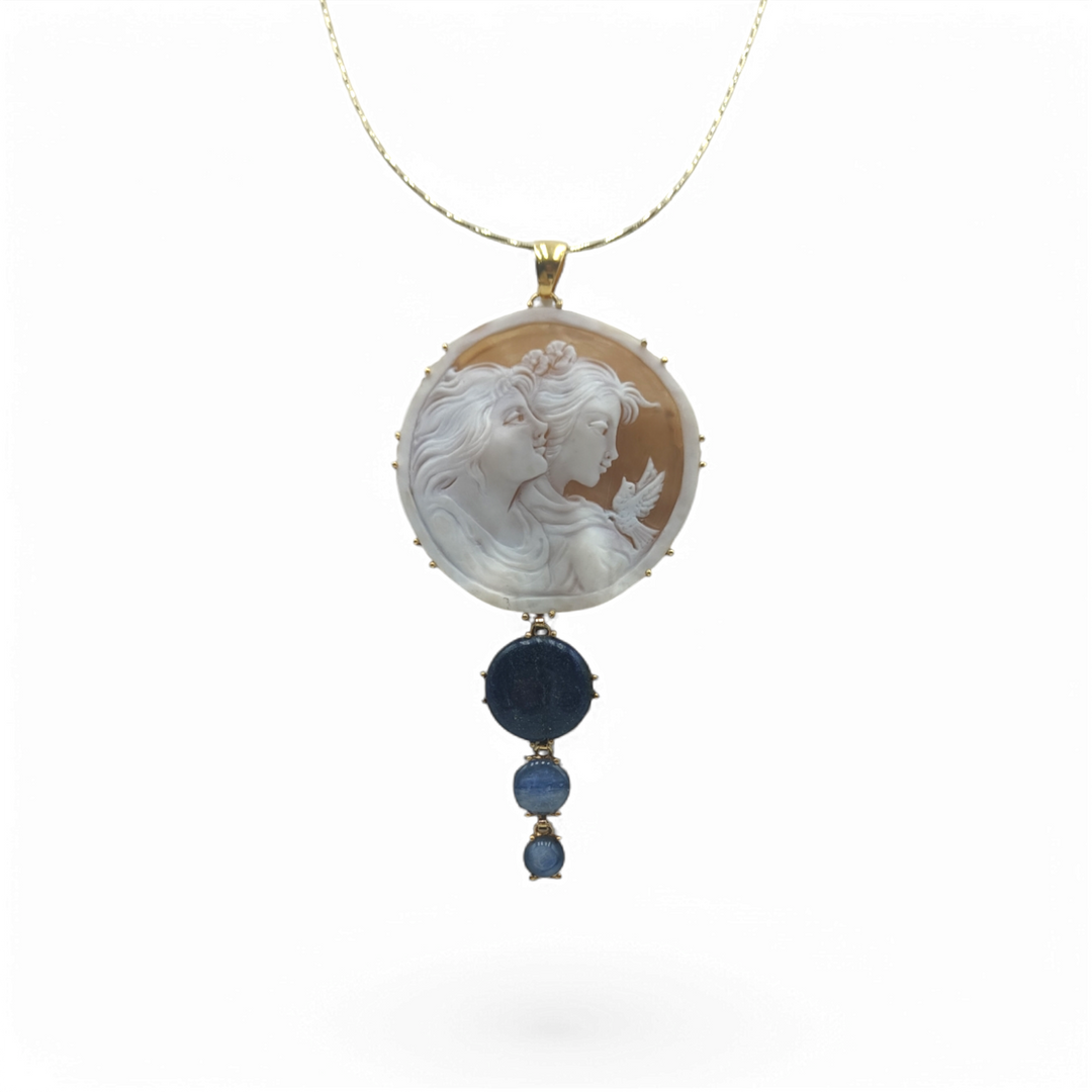 "The Two Sisters" Pendant Necklace in Cameo Mounted on Silver