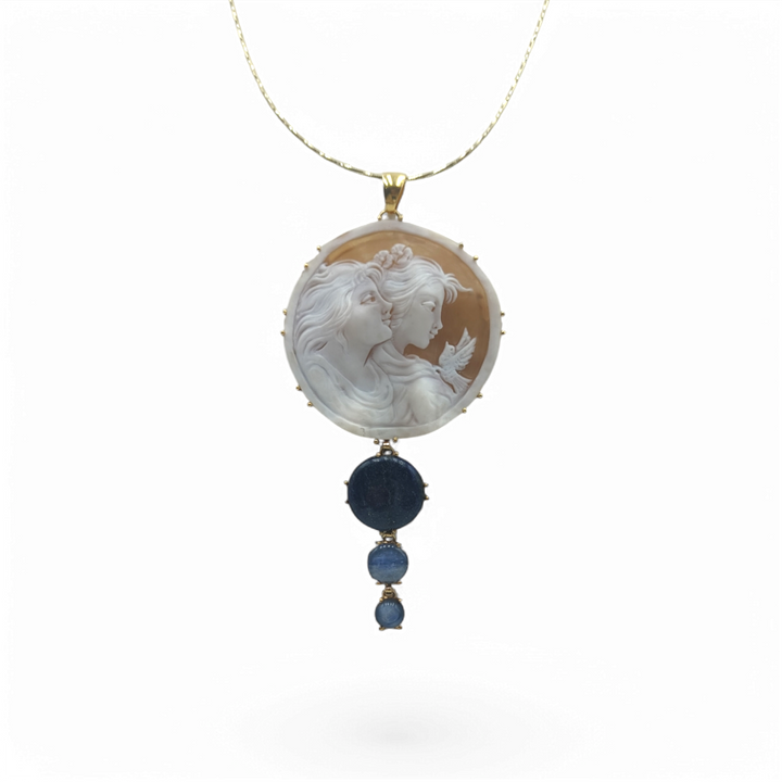 "The Two Sisters" Pendant Necklace in Cameo Mounted on Silver