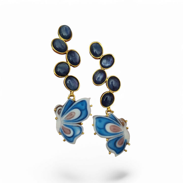 Cameo butterfly earrings and kyanite flower cluster mounted on silver